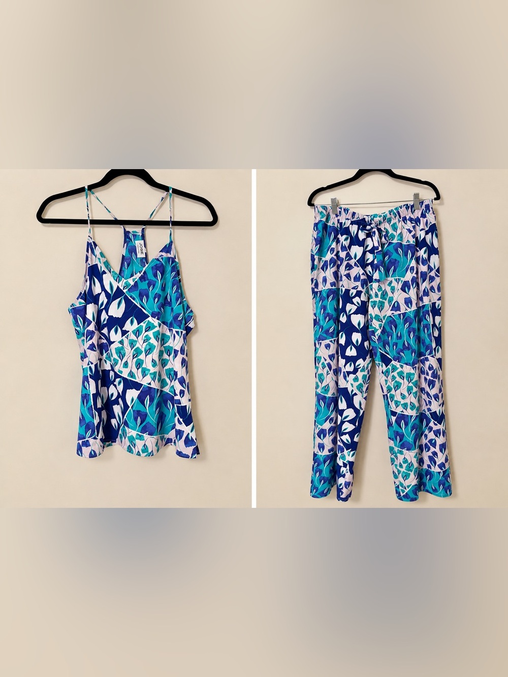 Josie Natori Cami 2 piece Pajama set in Blue & Green Size Medium